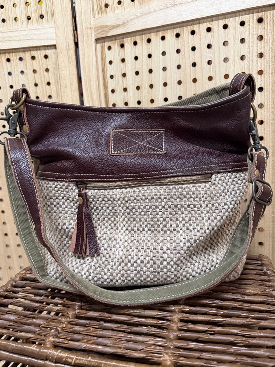 Myra Bag Handbags - Myra Bag Woven Canvas & Leather Boho Slouch Crossbody Purse